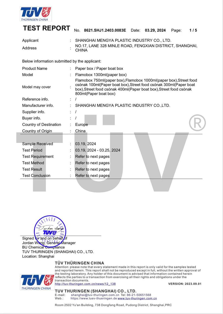TÜV Test Report — Paper Packaging