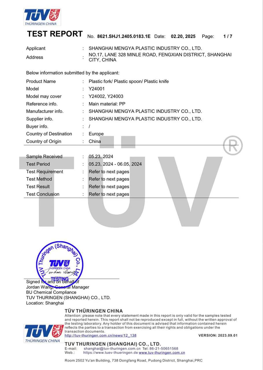 TÜV Test Report — Plastic Cutlery